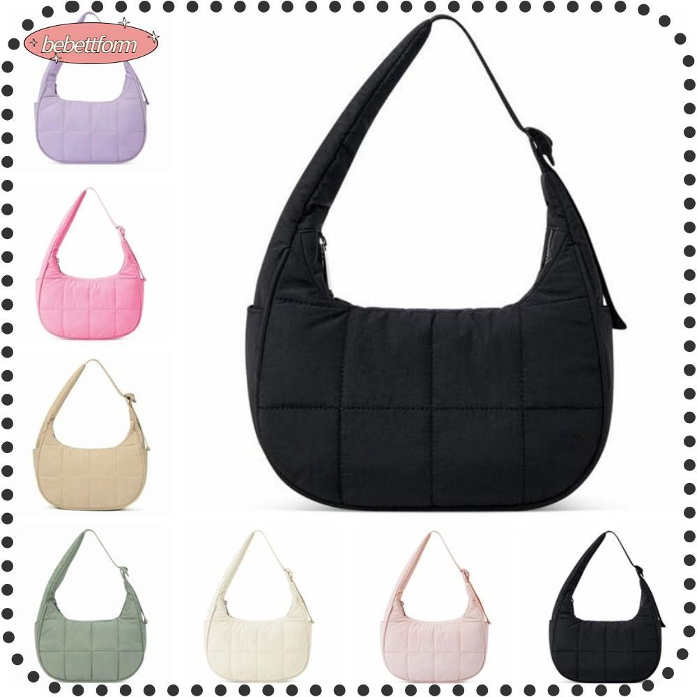 BEBETTKISS กระเป๋าใต้วงแขน, กันน้ําพร้อมกระเป๋าถือสายรัดปรับได้, Hot Puffy Quilted Nylon กระเป๋าสะพายผู้หญิงสาว