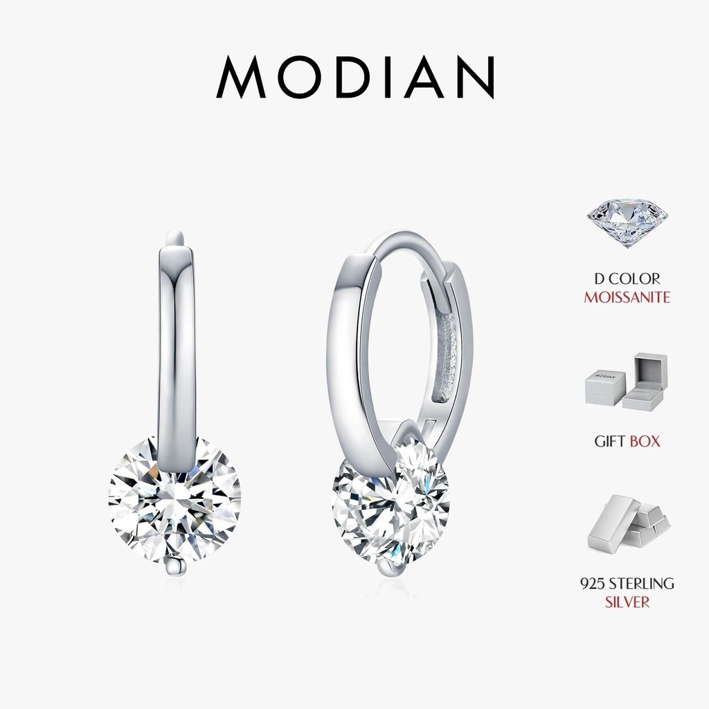 MODIAN 1.0CT D สี Moissanite Hoop ต่างหู 925 เงินสเตอร์ลิงหรูหราหัวเข็มขัดต่างหูผู้หญิงงานแต่งงาน Fine เครื่องประดับของขวัญ