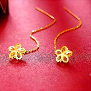 Elegant Golden Ear Wires ผู้หญิงs พู่ดอกไม้ยาวต่างหู Drop ต่างหูเครื่องประดับหูของขวัญสําหรับแฟน