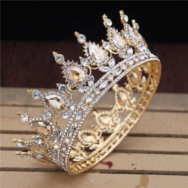 คริสตัล Vintage Royal Queen King Tiaras และมงกุฎผู้ชาย/ผู้หญิงประกวดพรหม Diadem เครื่องประดับผมงานแต่งงานเครื่องประดับผมอุปกรณ์เสริม