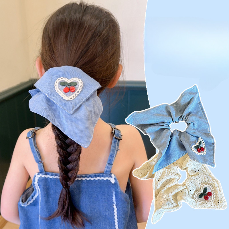 Kids Children Cherry Bowknot Puppy Dog Hair Rope Hair Ties Scrunchies Hair Accessory