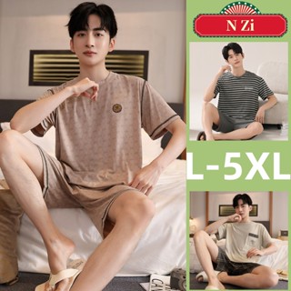 L-5XL ชุดนอนขนาดบวกผู้ชาย Modal ชุดนอนชุดฤดูร้อนแขนสั้นชุดนอ…