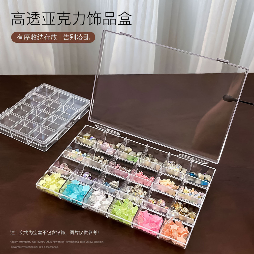 ความโปร่งใสสูงอะคริลิกล่องเครื่องประดับเครื่องมือทําเล็บ24ช่องกล่องกันฝุ่นกันน้ําแสดงได้สะดวกกล่องเก็บ