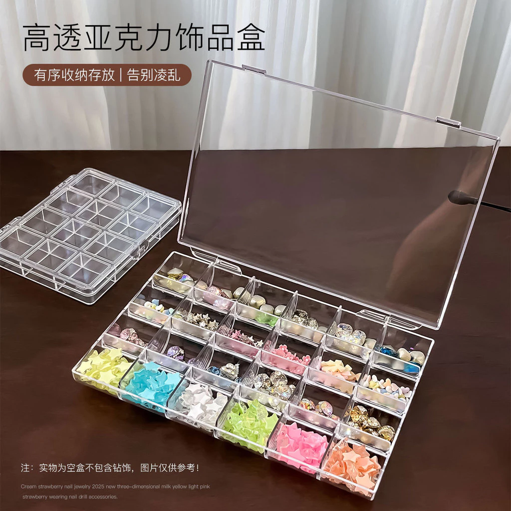 ความโปร่งใสสูงอะคริลิกล่องเครื่องประดับเครื่องมือทําเล็บ24ช่องกล่องกันฝุ่นกันน้ําแสดงได้สะดวกกล่องเก็บ