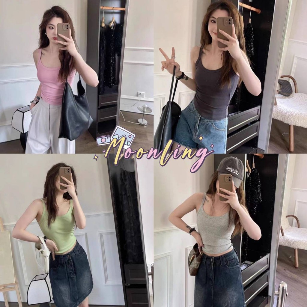 🌜Moonling🌛 พร้อมส่งจากไทย เสื้อสายเดี่ยว มีฟองน้ำในตัว สีพาสเทล *FY1019* -H