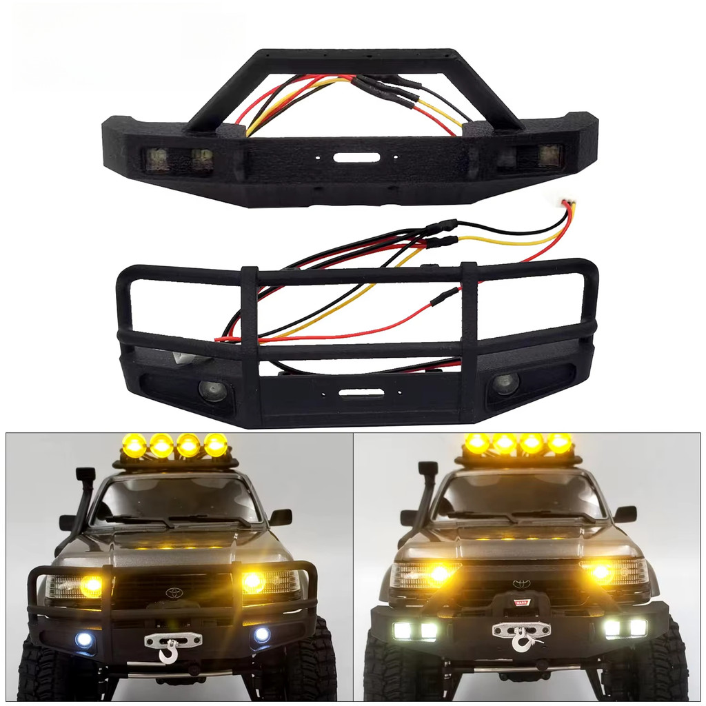 FMS FCX18 LC80 จําลองกันชนหน้าพร้อมไฟ LED สําหรับ 1/18 RC Rock Crawler รถ FMS FCX 18 Toyota รถบรรทุก