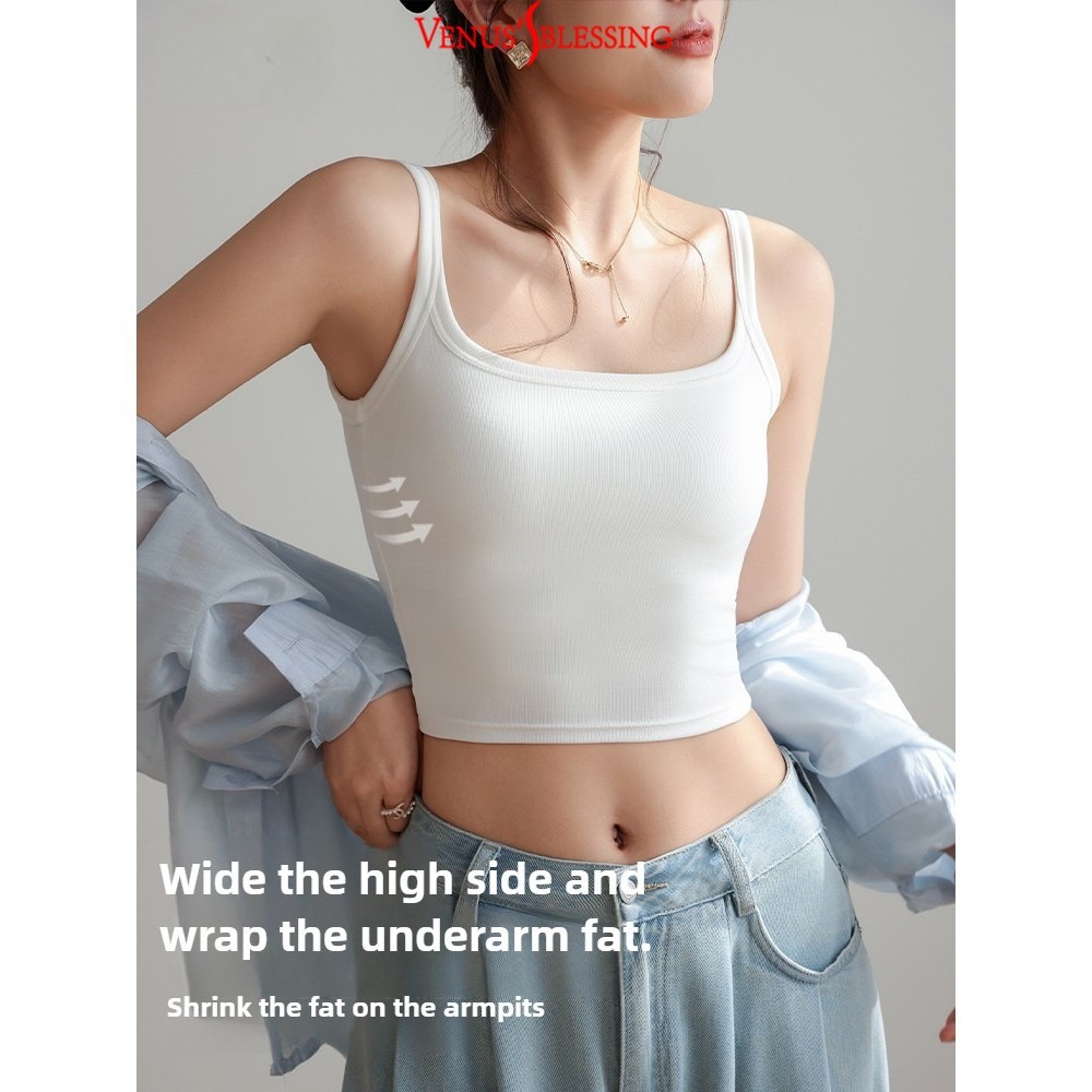 ( Ready Stock ) 2-in-1 วินเทจสแควร์คอปก ยู-กลับ สาวสั้น เสื้อชั้นในสตรี ผู้หญิงนุ่มพืชยอดนิยมที่มีคุณภาพสูงระบายอากาศถ้วย - รูปที่ 4