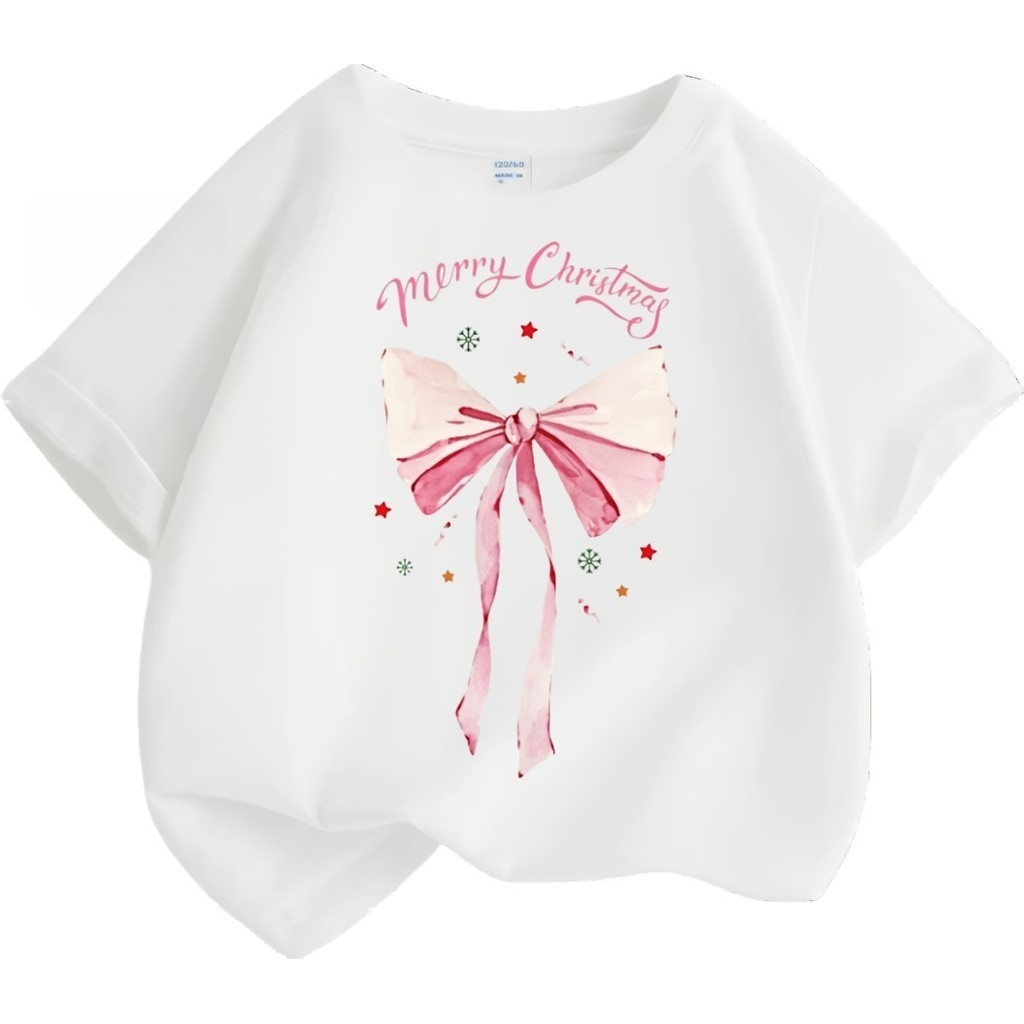 (จัดส่งตลอด 24 ชั่วโมง)KIDS PRINCESS Merry ChristmasChildren's เสื้อยืดเด็กสาวคริสมาสต์เสื้อยืดรูปแบบ