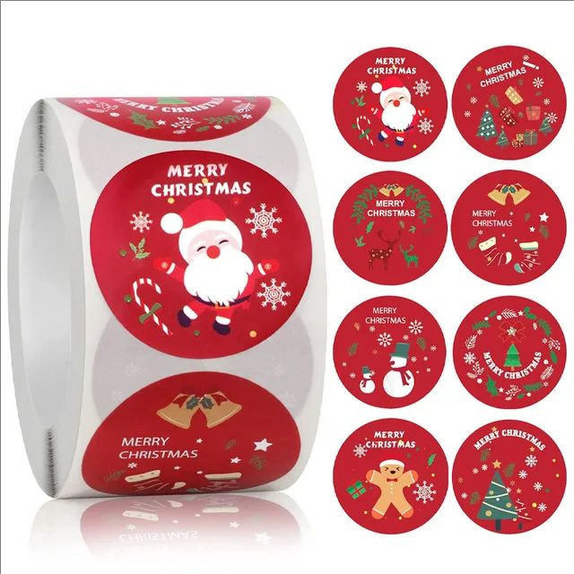 500 ชิ้น/ม้วนคริสต์มาส Self-Adhesive สติกเกอร์-สําหรับบัญชีมือ, ไดอารี่, Scrapbooking - รอบ Xmas Label Seal สติกเกอร์ - Christmas Party Decor Supplies