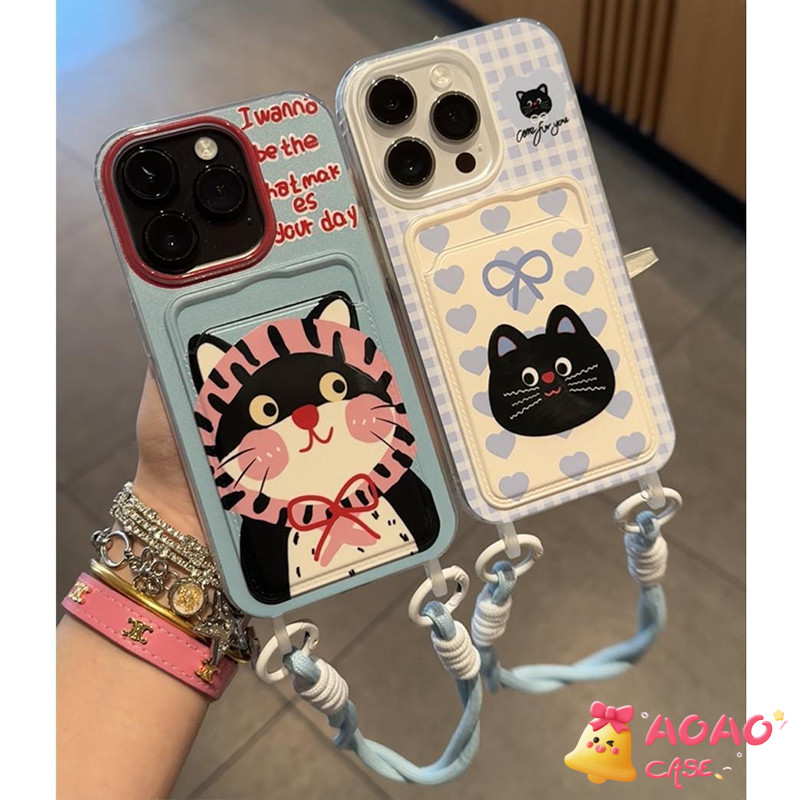 เคสไอโฟน13 สำหรับ iPhone 11 16 13 14 15 12 Pro Max 7 16 8 14 15 Plus XR X XS Max SE 2020 ตลกแมวน่ารักรักหัวใจกระเป๋าสตาง