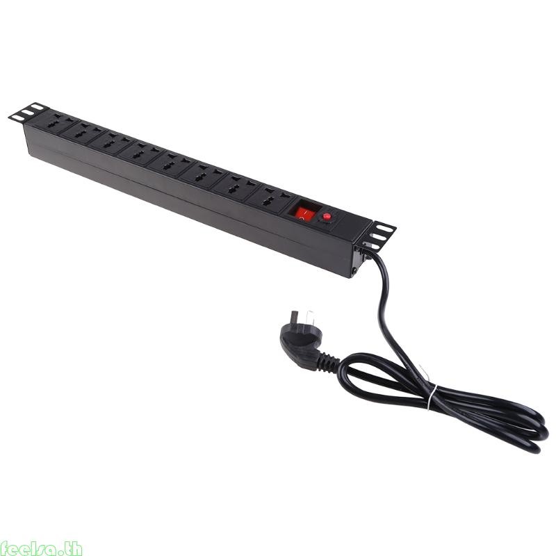 Feela 1U PDU Power Stripable Metal Power Strip 250V 10A Surge Protector พร้อม 8 Outlet