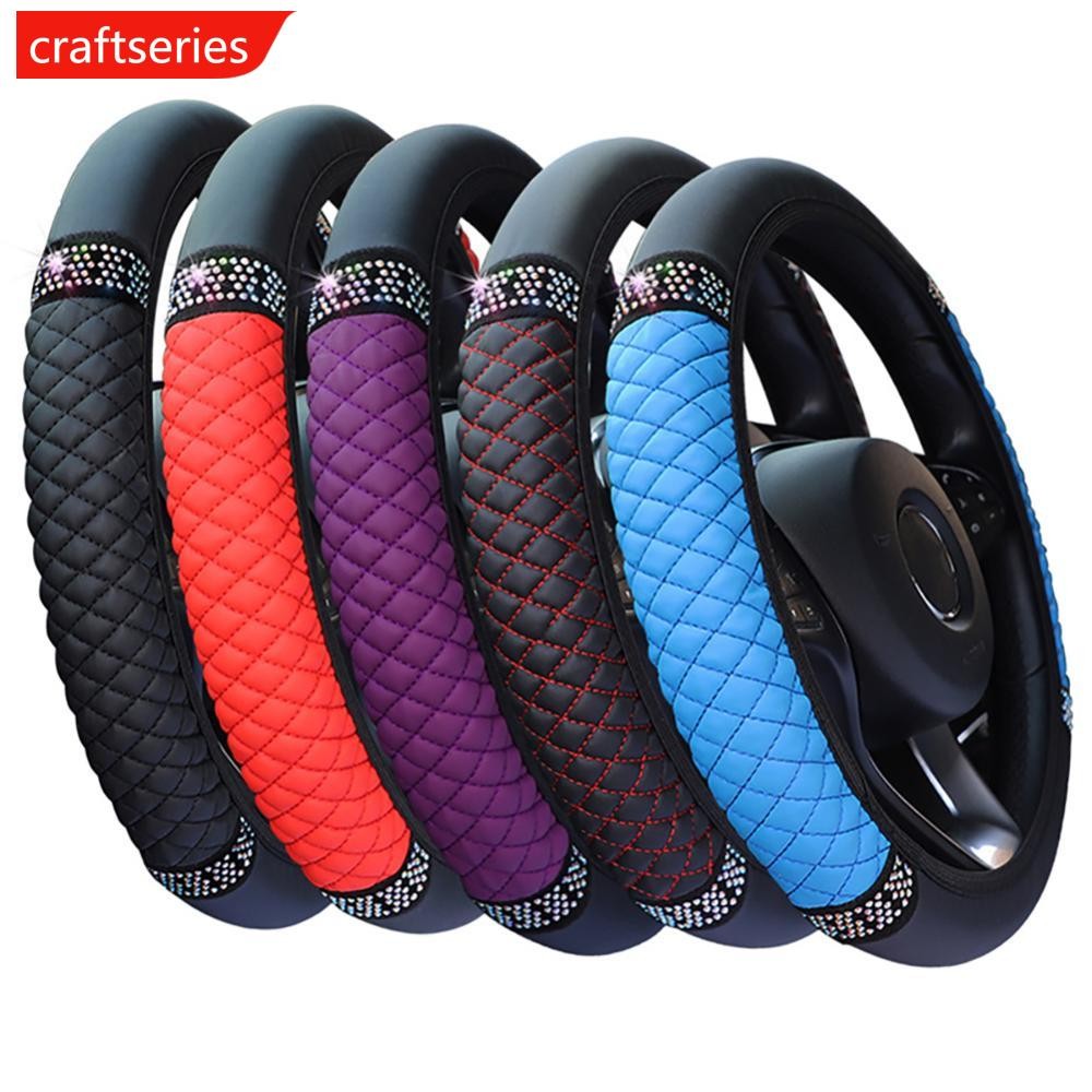 Craftseries 1 PC Universal พวงมาลัยรถหนังปักสีเพชร-Studded ยืดหยุ่นพวงมาลัย 37-38 ซม.Four Seasons G2U3