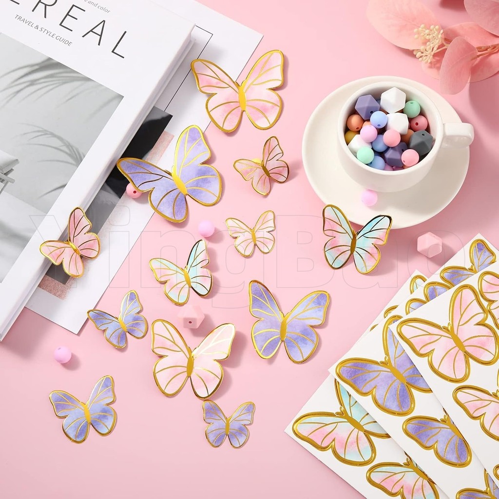 10 ชิ้นผีเสื้อเค้ก Toppers,3D ผีเสื้อ Cupcake Topper Pick สําหรับวันเกิด Baby Shower งานแต่งงานตกแต่งเค้ก - รูปที่ 4