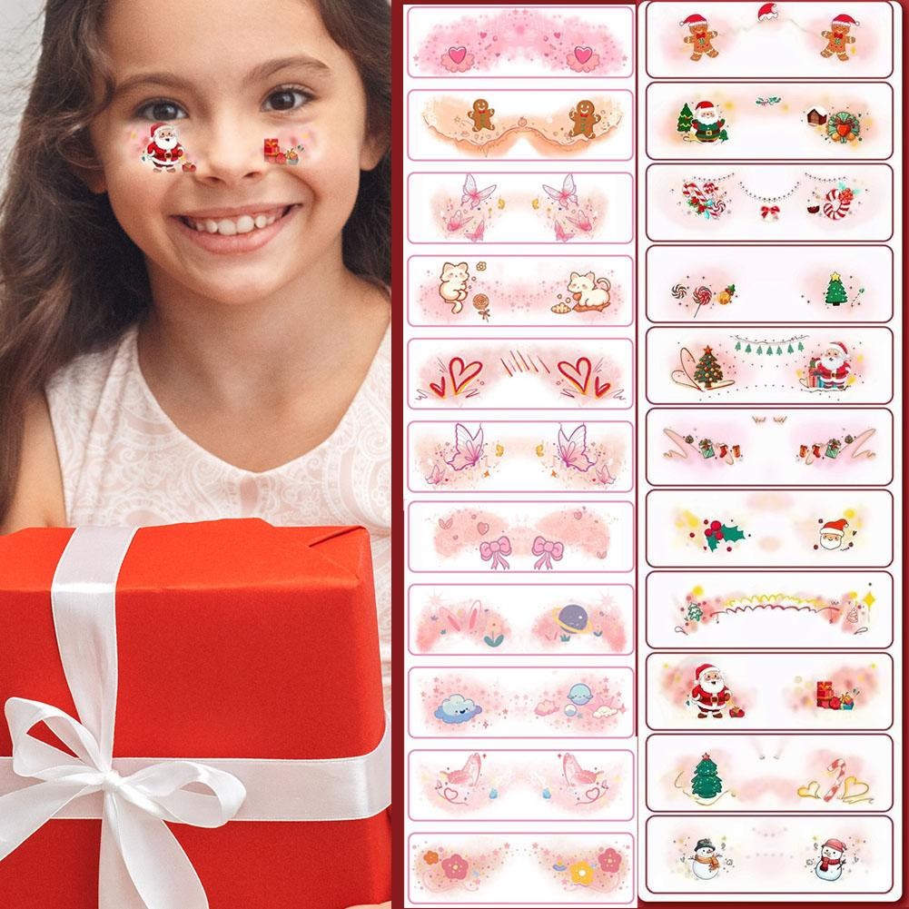 11ชิ้นกวางน่ารักแรงบันดาลใจเกล็ดหิมะแต่งหน้าใบหน้าวางคริสต์มาสสีการ์ตูนดาวสักวางบลัชตามุมสักสติกเกอร์คริสต์มาสแต่งหน้าสักใบหน้าสติก