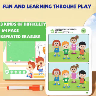 GeeToy เกมไพ่หาความแตกต่าง ของเล่นปริศนาฝึกสมาธิและพัฒนาสติปัญญาสำหรับเด็ก สามารถลบได้