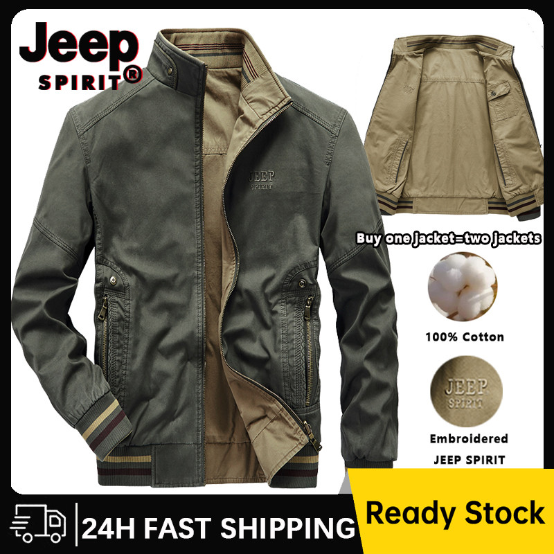 JEEP SPIRIT เสื้อแจ็คเก็ตผ้าฝ้าย 100%, คุณภาพสูง สีกากี
