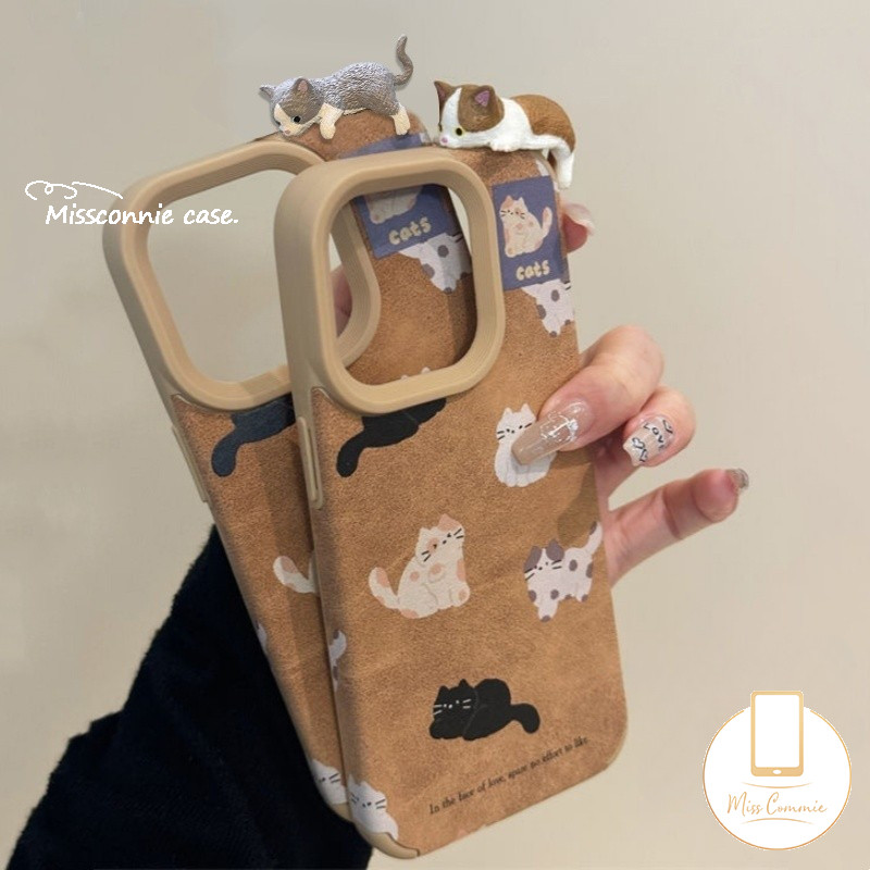 อินเทรนด์การ์ตูนลูกแมวสร้างสรรค์3d Kittyตุ๊กตาDIYสําหรับIPhone 15 11 13 16 14 12 Pro Max 4 15 16 Plus 16 Pro 1แมวน่ารักป้ายหนังหรูหราFluffกรณี