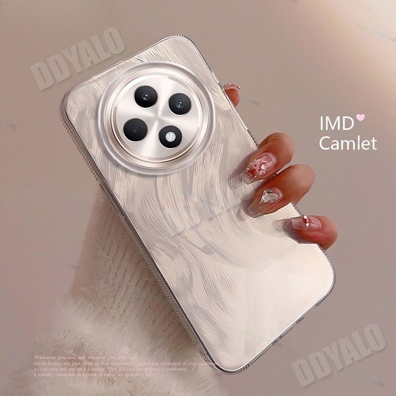 ปลอกหรูหราสําหรับ OPPO Reno 12F 5G เคสโทรศัพท์ Simple Feather Water Waves รูปแบบ Soft Smooth กันกระแทก IMD ฝาหลัง