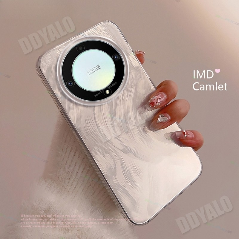 ปลอกหรูหราสําหรับ Honor X9a 5G เคสโทรศัพท์ Simple Feather Water Waves รูปแบบ Soft Smooth กันกระแทก IMD ฝาหลัง