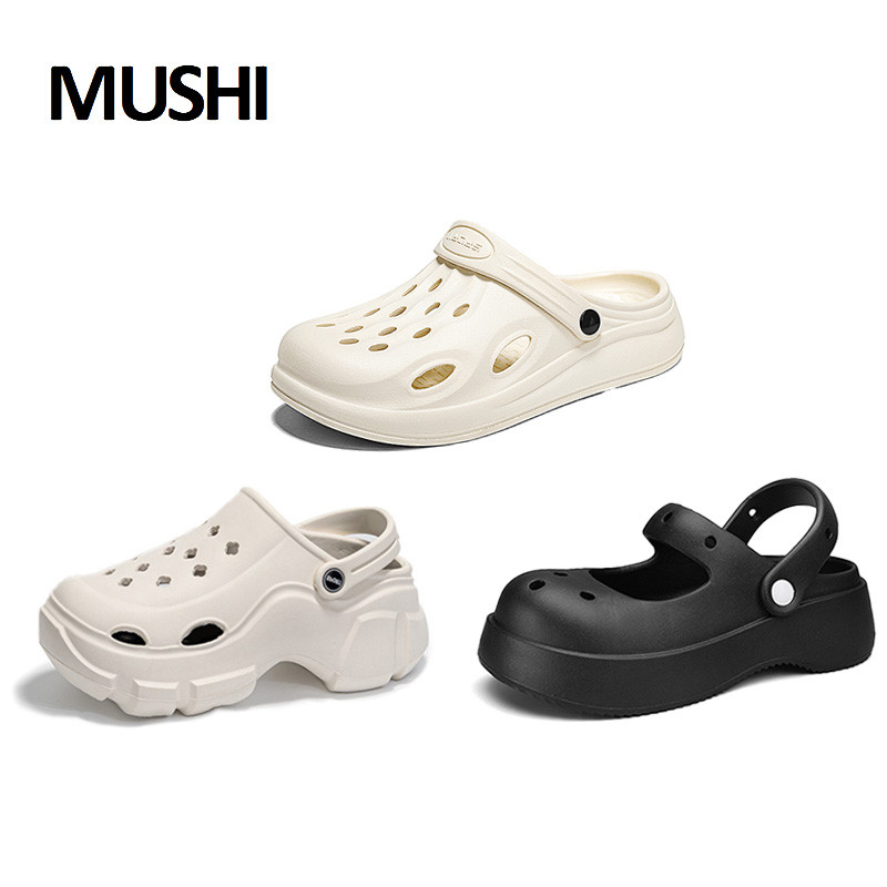 Mushi COD ผู้ชายผู้หญิงสไตล์คู่รองเท้าหลุมกลางแจ้งกันลื่นกันน้ําเพิ่มความสูงรองเท้าแตะในร่มสบายแฟชั่น