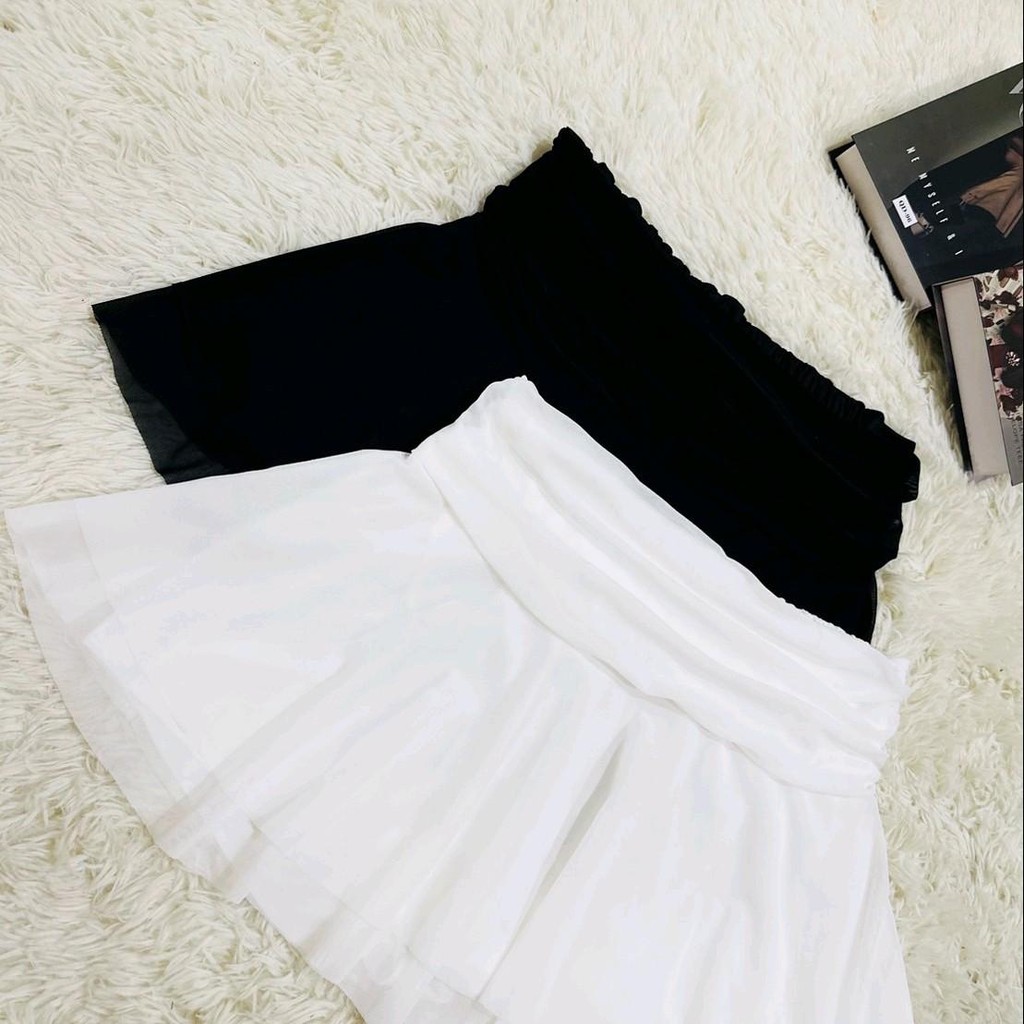 กระโปรงกางเกงตาข่ายซีทรูเอวสูง ระบายสาวอวบอ้วนเอว32-44 เสื้อผ้า Clothing ผู้หญิง Women Skirt