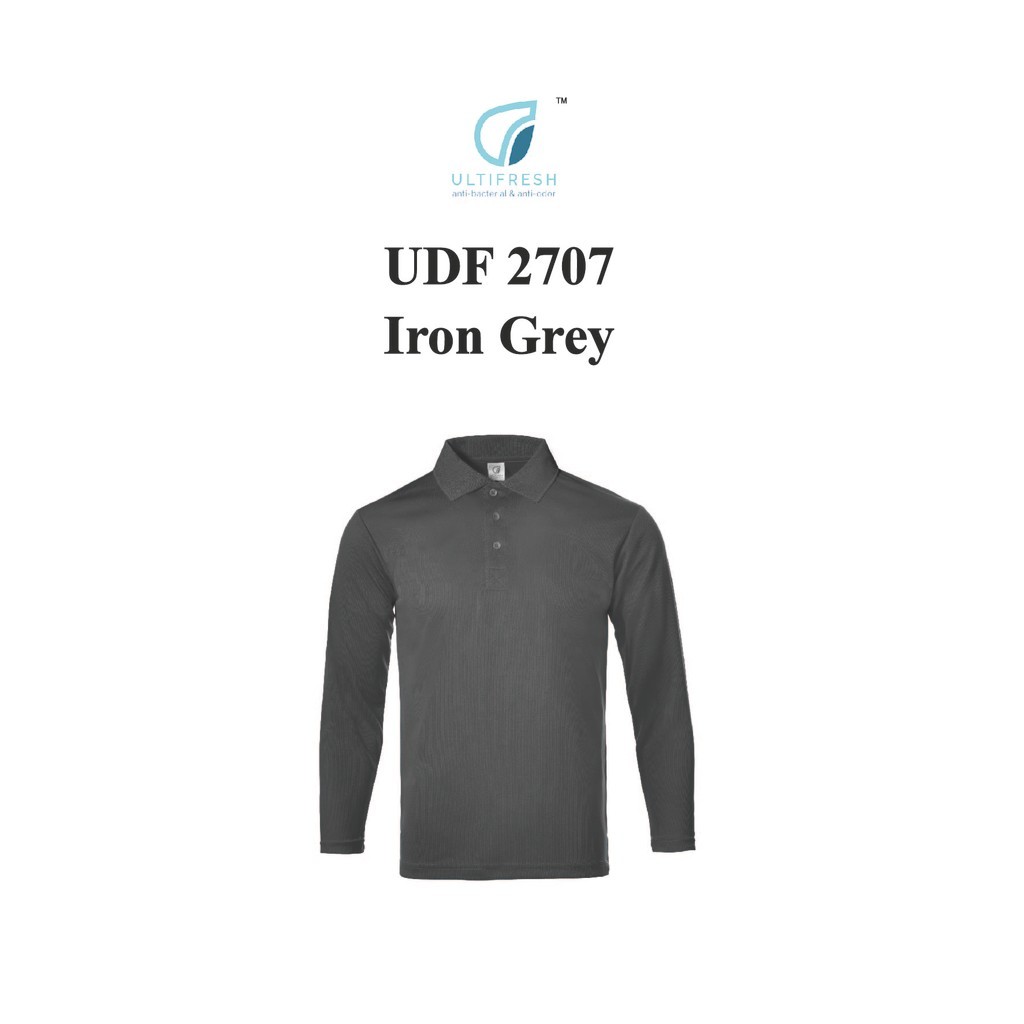 .my Ultifresh UDF2707 Iron Grey Prformance Polo แขนยาวป้องกันกลิ่นไมโครไฟเบอร์ DriFit ชุดกีฬาคอปก T