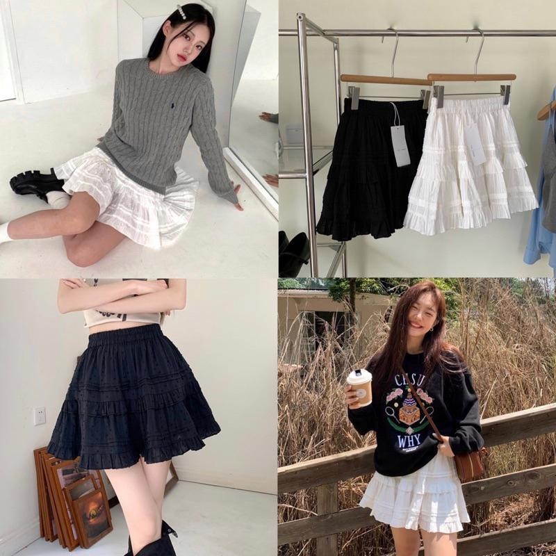 mimi&didi#กระโปรงบัลเล่ต์ แต่งระบาย มีซับในกางเกง สไตล์ใหม่#(พร้อมส่ง) กระโปรงทรงเอ Ballet cake skirt #5543