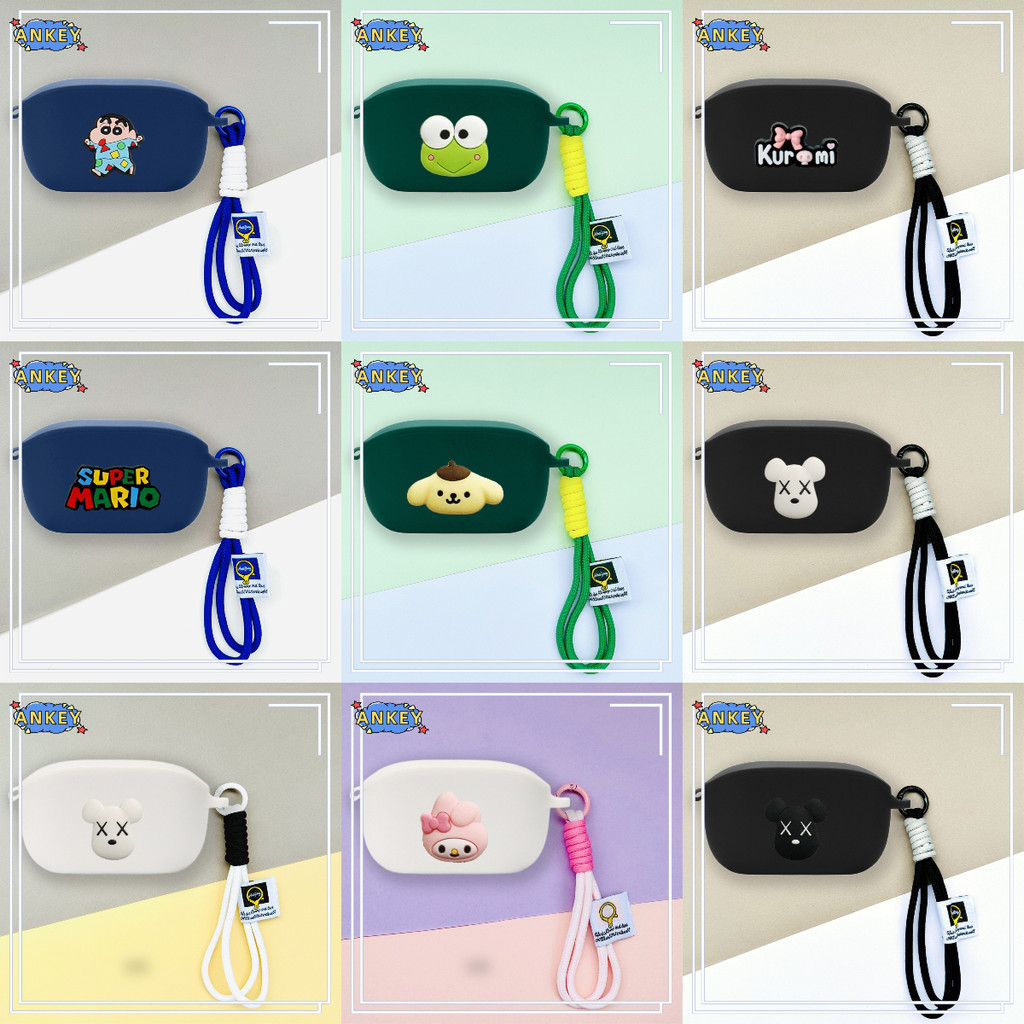 compatible with JBL Wave Buds 2 Earphone Silicone Case Vibe Buds Earbuds Lovely Frog Dog Waterproof Shockproof Soft Protective Headphone Cover Headset Skin with Hand Rope