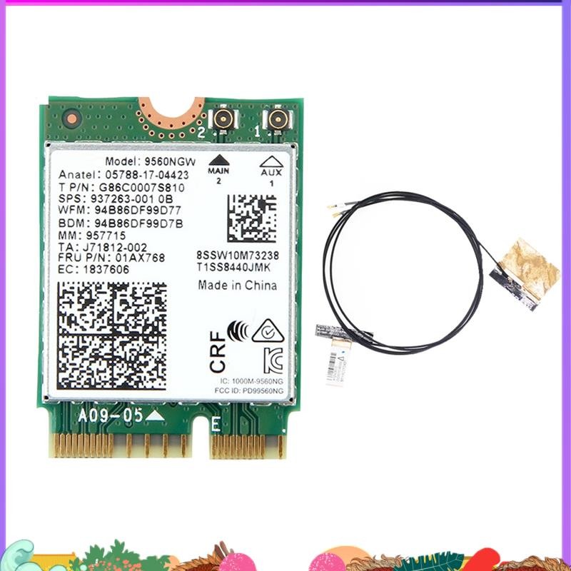 Super 9560NGW การ์ด WiFi + เสาอากาศ 1730Mbps ไร้สาย AC 9560 Dual Band 2.4G+5G BT 5.0 802.11Ac M.2 CN