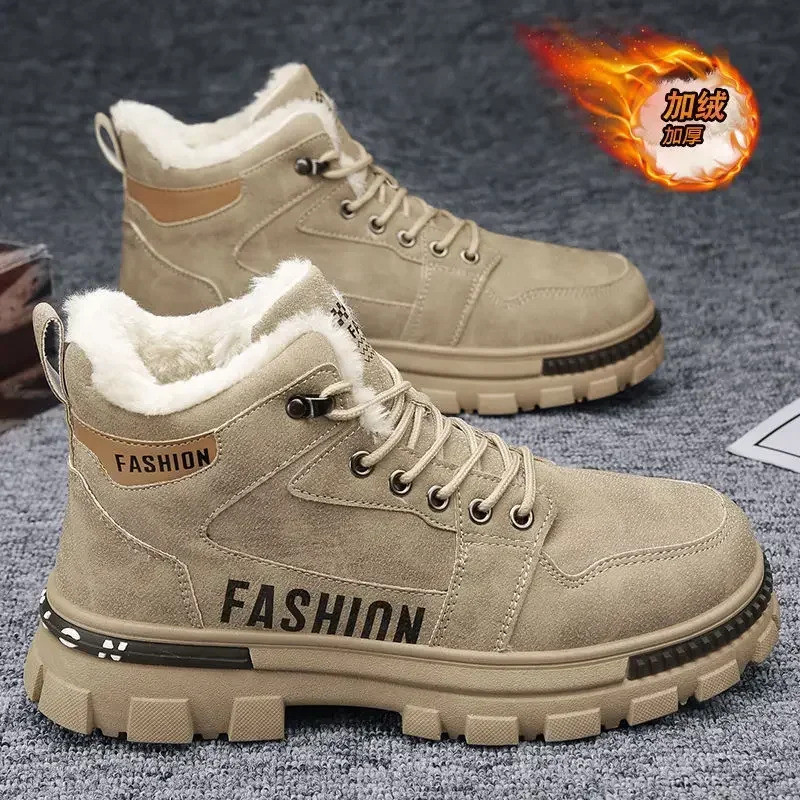 ผู้ชายหิมะรองเท้าบูทฤดูหนาว Anti Slip Plush ในร่ม Warm Cold Proof Snow Boots High Top Platform Lace Up กีฬากลางแจ้งรองเท้าทํางาน