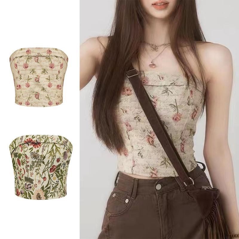 เสื้อกล้ามลายดอกไม้วินเทจและเสื้อสายสปาเก็ตตี้สำหรับผู้หญิง
