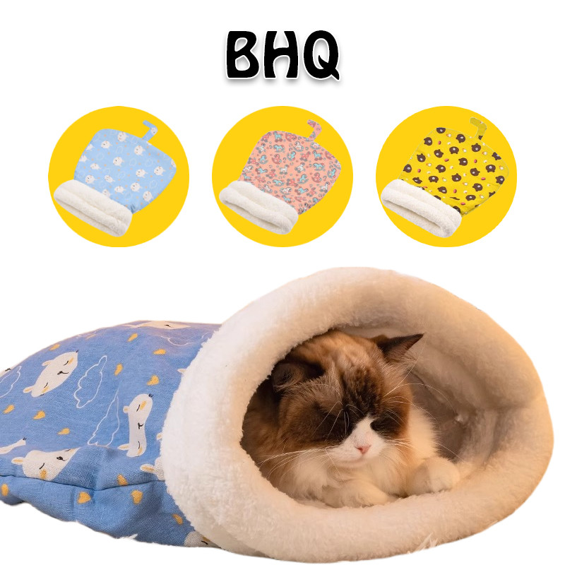 BHQ ถุงนอนแมว ให้ความอบอุ่น ถุงนอนแมวกึ่งปิดนุ่ม ขนแกะเนื้อแกะหนาน่ารักสบาย ฤดูหนาว บ้านแมว