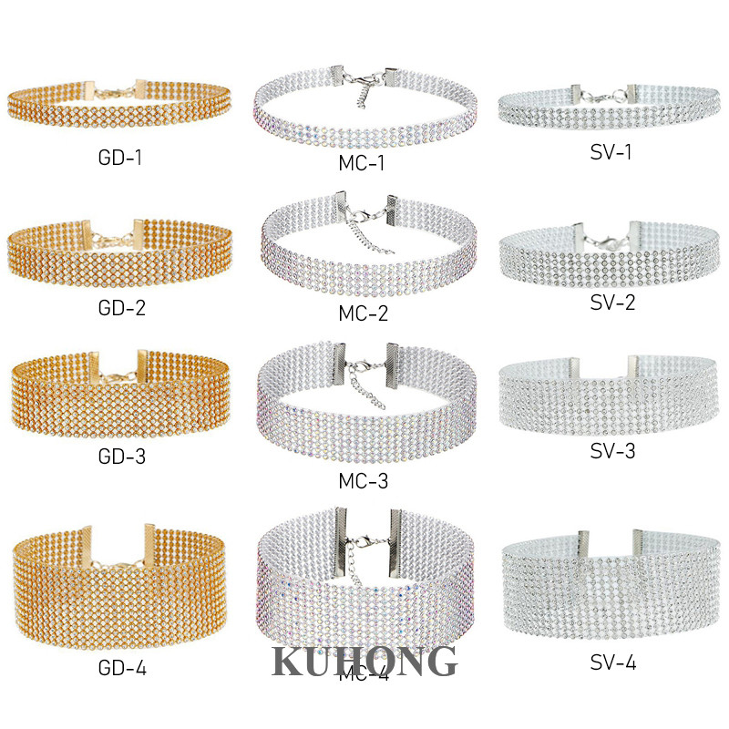 Kuhong ใหม่คริสตัล Rhinestone Choker สร้อยคอผู้หญิงอุปกรณ์จัดงานแต่งงาน