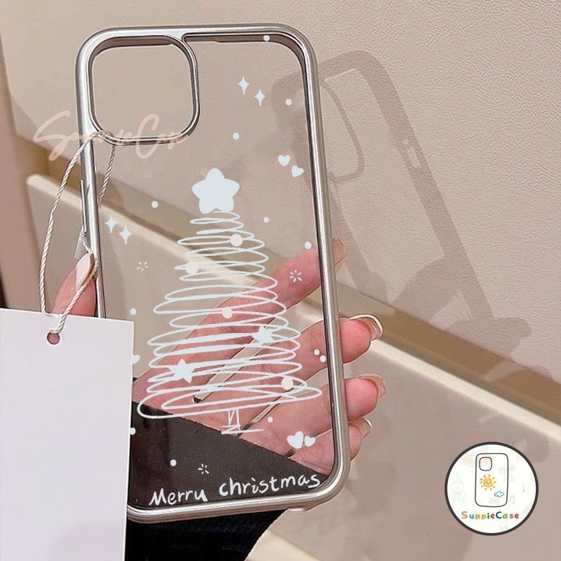 ต้นคริสต์มาสทาสี เคสไอโฟน12 15 สำหรับ IPhone 16 12 11 13 15 14 Pro Max XS XR X 7Plus 8Plus Max 7 8 Plus SE โปร่งใส เคส