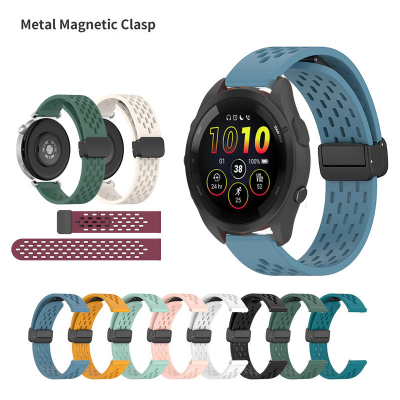 18 มม.20 มม.22 มม.สําหรับ Garmin Venu 4 4s 3 3s 2 Plus/ Vivoactive 5 6 / 255-265s-165-245-570-970 หัวเข็มขัดแม่เหล็กพับสายคล้องคอซิลิโคน