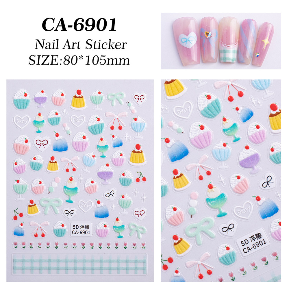 สติกเกอร์ติดเล็บลายกราฟฟิตี้พุดดิ้งน่ารักสไตล์ใหม่สำหรับเด็ก สไตล์ญี่ปุ่น โบว์ เชอร์รี่ เพ้นท์มือ CelestialNook - รูปที่ 4