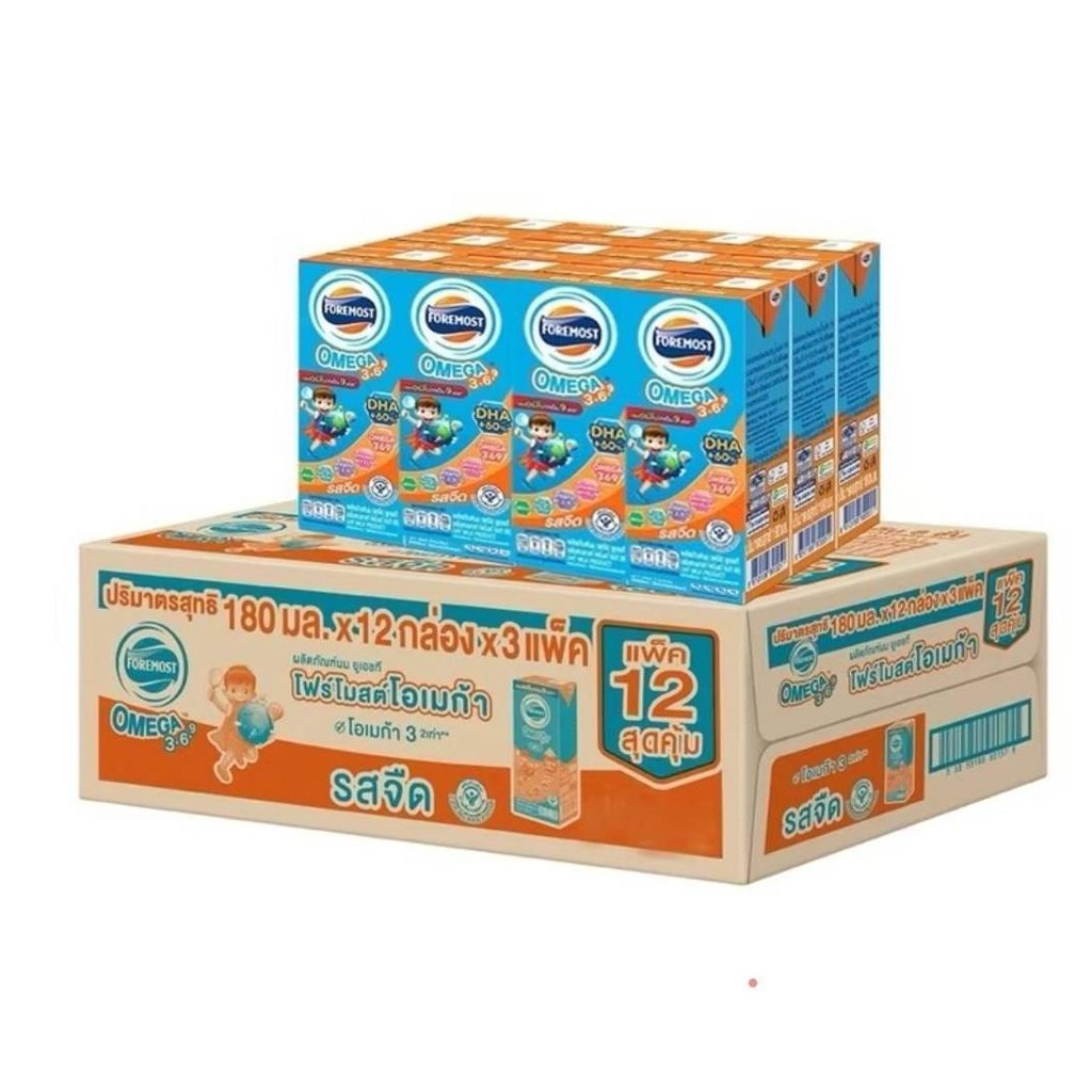 นมUHT โฟร์โมสต์โอเมก้า 369 สูตรใหม่ รสจืด 36 กล่อง