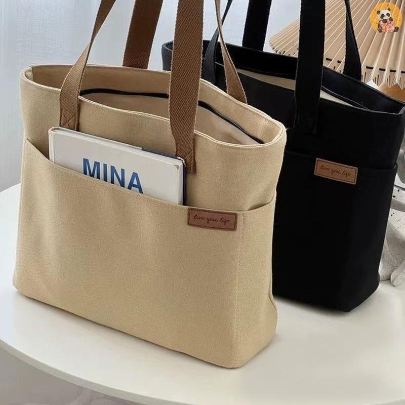[CO] ใหม่ผ้าใบกระเป๋า Tote สําหรับผู้หญิงขนาดใหญ่ความจุกระเป๋าสะพายไหล่เดี่ยวนักเรียน Classes Commute กระเป๋าถือสุภาพสตรีกระเป๋าถือลําลอง [TH]