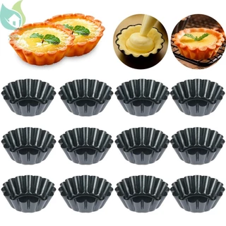 12ชิ้นทาร์ตไข่แม่พิมพ์นํามาใช้ใหม่พุดดิ้งแม่พิมพ์ไม่ติดเหล็กคาร์บอนคัพเค้กเค้กคุกกี้แม่พิมพ์เบเกอรี่ถ้วย ร้านค้า0430