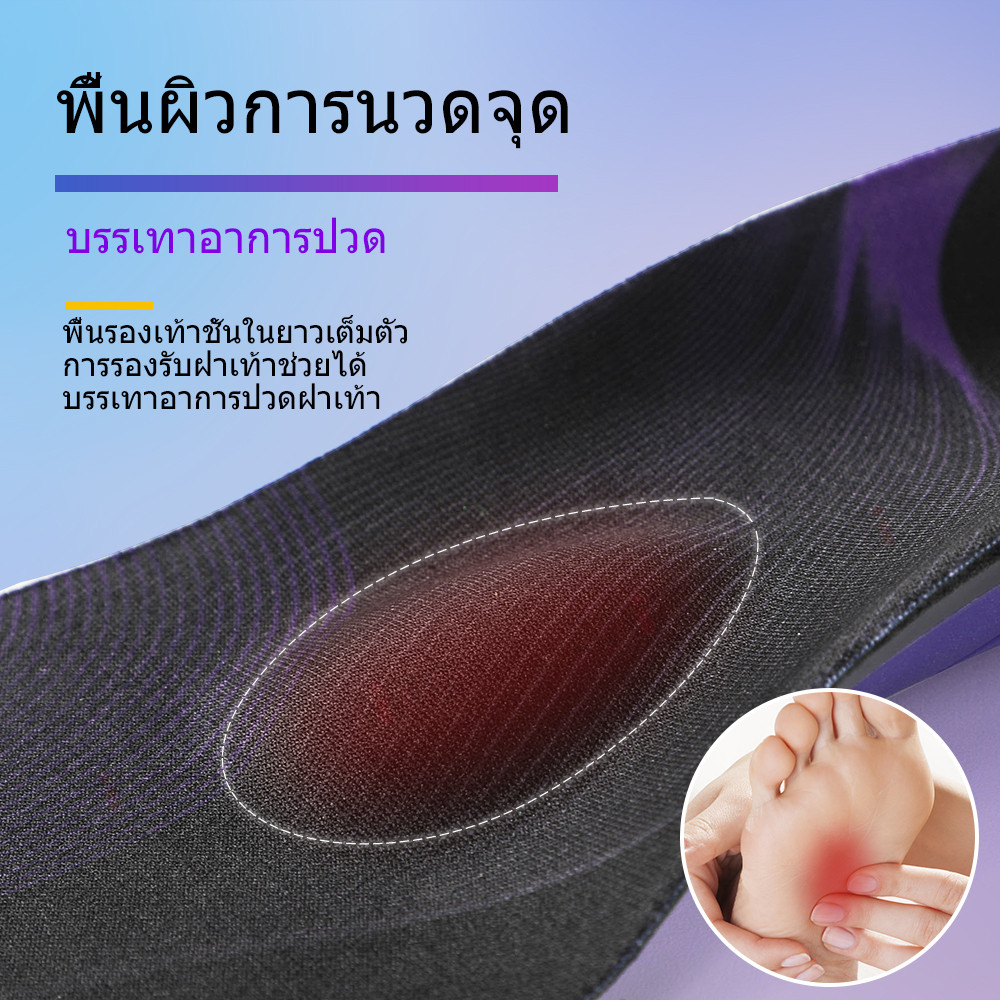 แผ่นรองฝ่าเท้าแบบแบนดูดซับแรงกระแทกรองรับส่วนโค้งสีม่วงเพรียวบาง 1 คู่