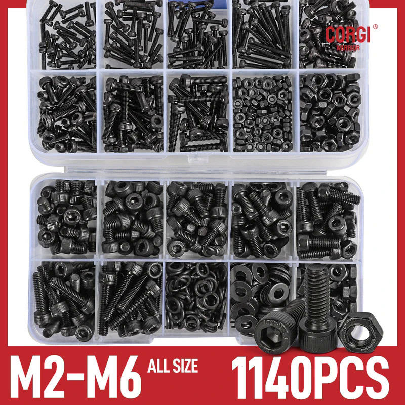 1140 Black Steel Socket Head Hex Round Cap Screws Set M2 M3 M4 M5 M6 Grade 12.9 DIN912 Allen Bolts N