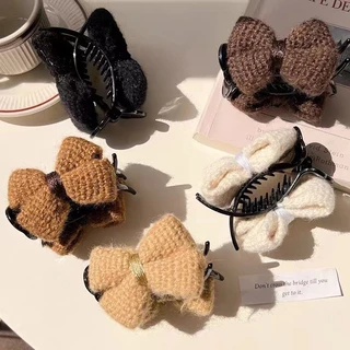 Elegant Woolen Bow Hairpin ผู้หญิงs แฟชั่นเกาหลีด้านหลังหัว Ball Head กิ๊บติดผมเครื่องประดับผม