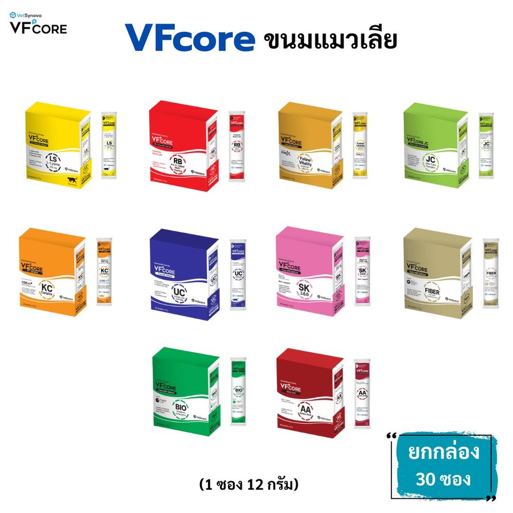 VF+Core [แท้] สูตรใหม่! วีเอฟคอร์ ขนมแมวเลีย (1 กล่อง 30 ซอง) (VFcore / VF Core) ยกกล่อง