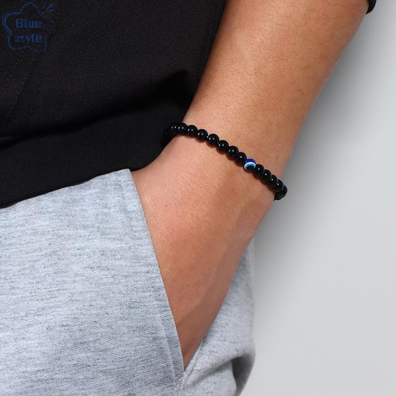 Bluestyle ตุรกี Evil Eyes สร้อยข้อมือหินธรรมชาติลูกปัดสําหรับผู้หญิงผู้ชายโยคะเครื่องประดับใหม่