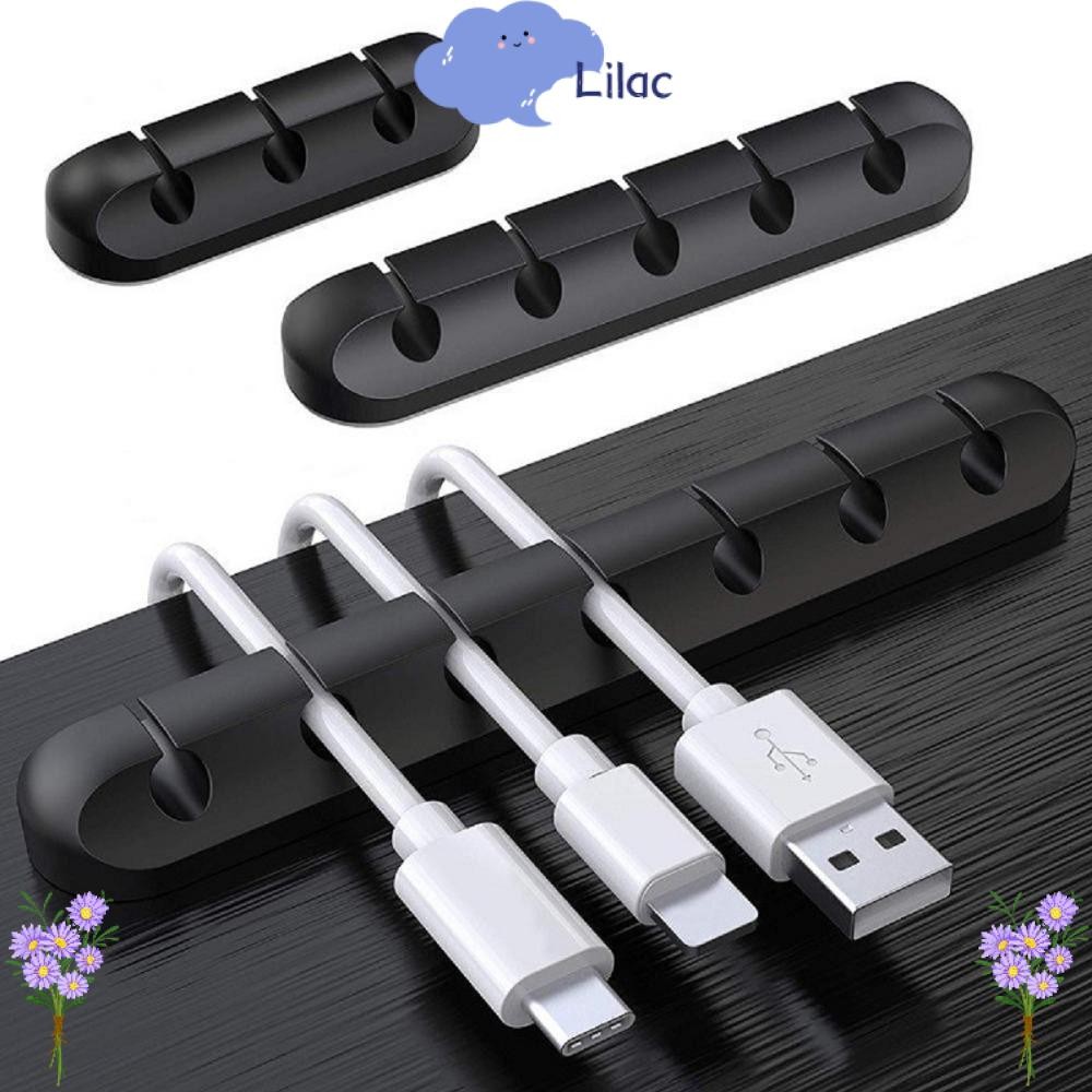 LILACS Cable Organizer, Desktop Tidy ซิลิโคน USB Cable Winder, สีดํายืดหยุ่น Management คลิปสําหรับเมาส์คีย์บอร์ดหูฟัง Protector