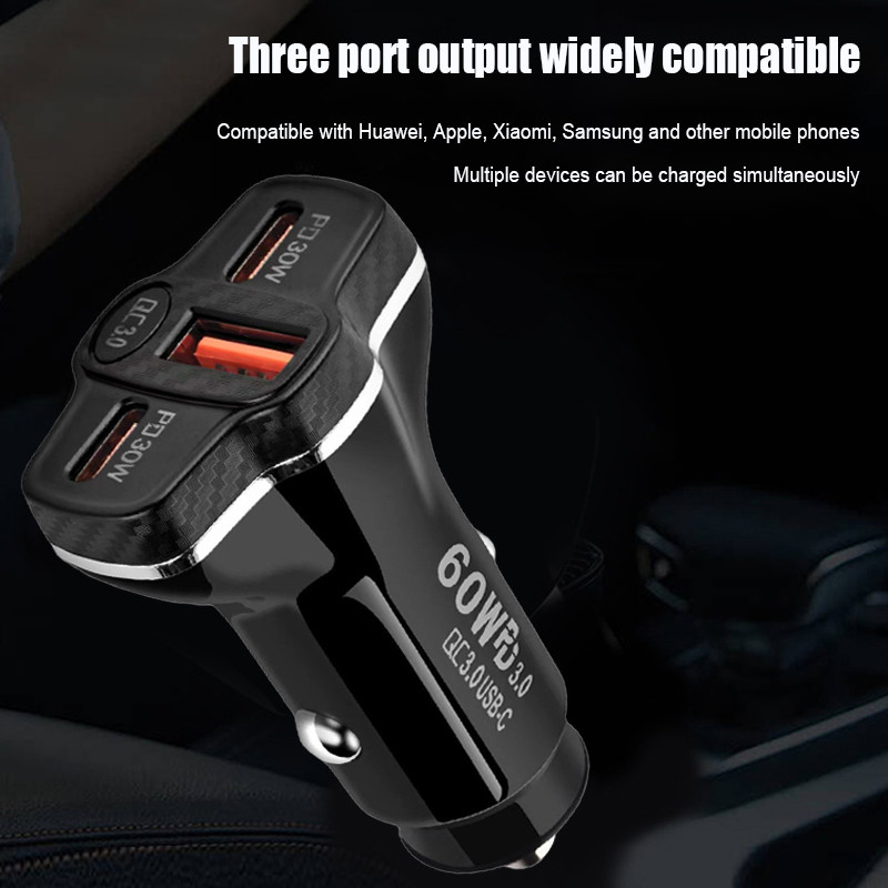 LIUOOP Car Fast Charger Charger 60W สามเท่า Charger มาตรฐาน IP 15