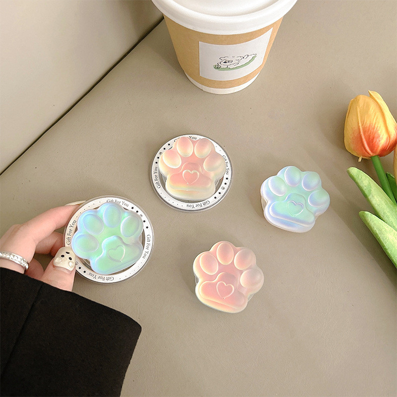 ที่วางโทรศัพท์แม่เหล็ก Kickstand น่ารัก 3D Cat Paw Design สีเลเซอร์ขาตั้งสร้างสรรค์สําหรับโทรศัพท์มือถือ