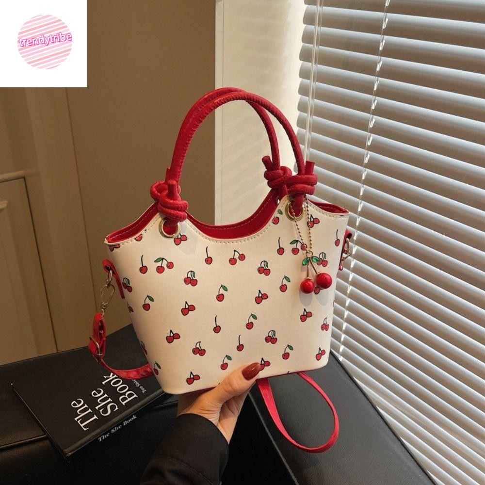 TRENDYTRIBE Cherry Crossbody Bag, Large Capacity Cherry Pendant Basket Shoulder Bag, Elegant Storage Bag All-match Korean Style Small Tote Bag Streetwear