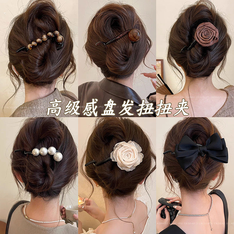 Rose Flower Twist Clip Female Back Head Plate Hair Clip Daily All-Match Flat Clip เครื่องประดับผม