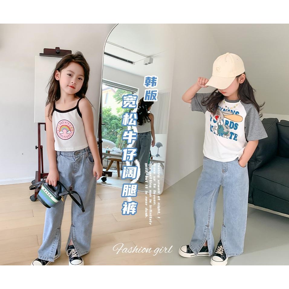 Hania Kids พร้อมจัดส่ง กางเกงยีนส์ขายาว สไตล์เกาหลี สำหรับเด็กผู้หญิง - MX3124212